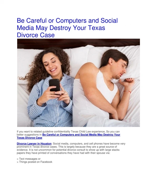 Be Careful or Computers and Social Media May Destroy Your Texas Divorce Case