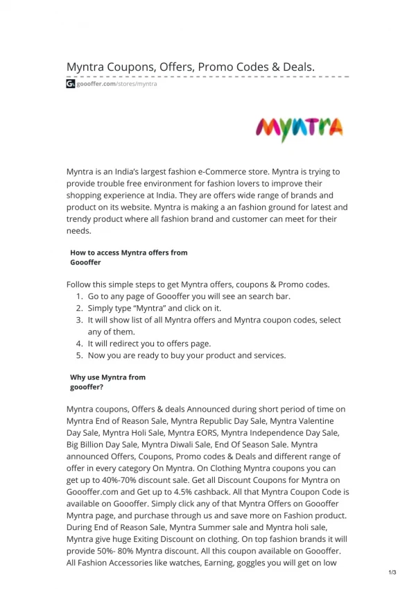 Myntra Coupons, Offers, Promo Codes & Deals