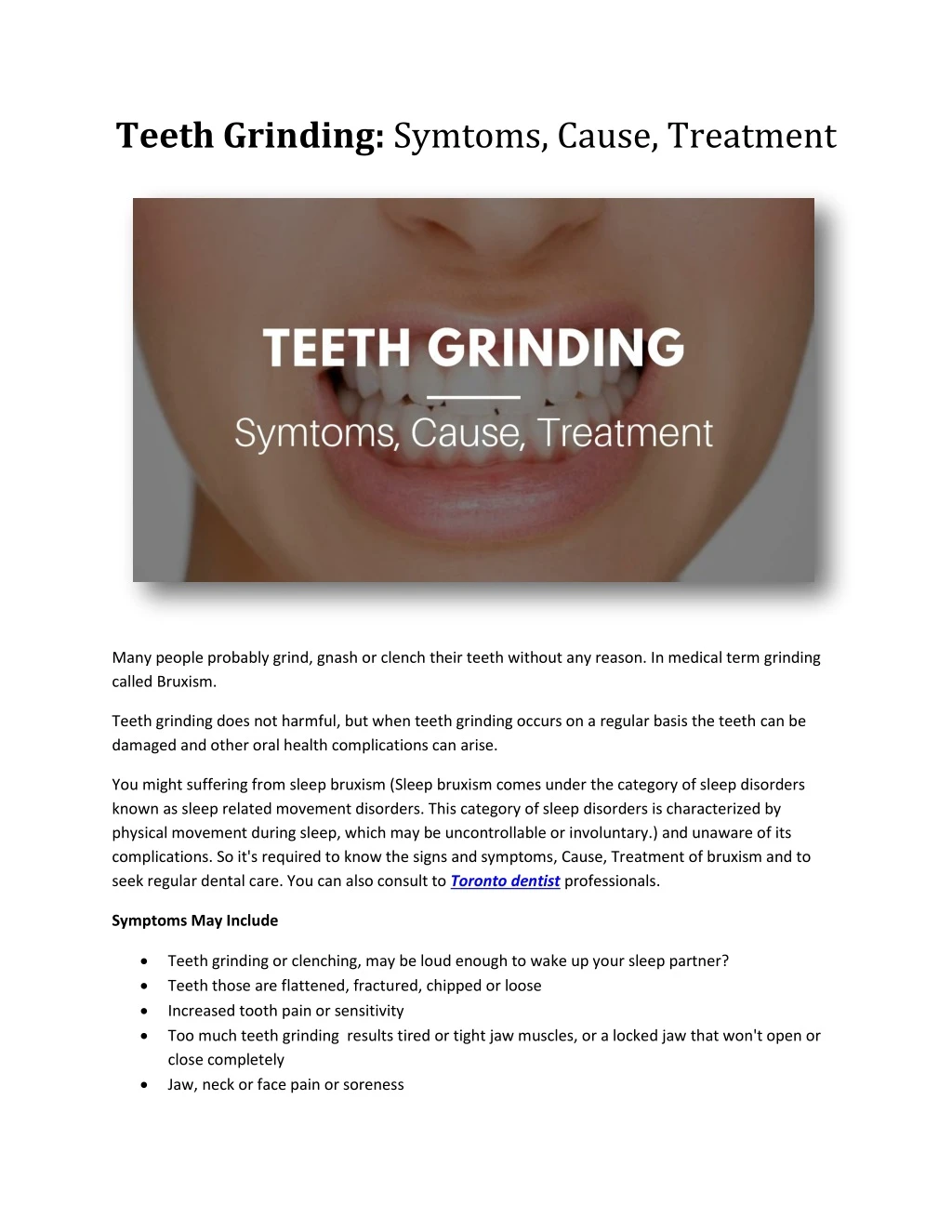 teeth grinding symtoms cause treatment