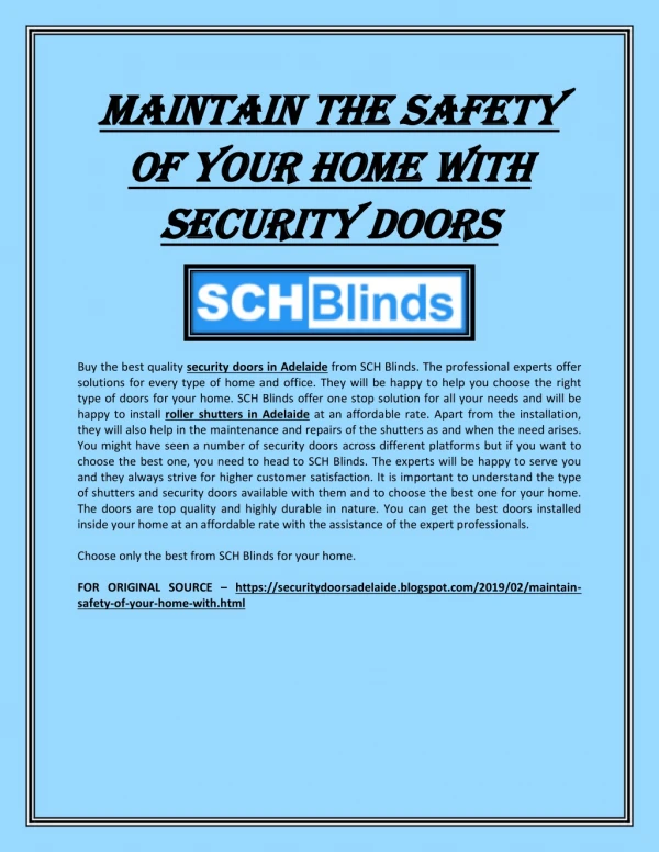 Maintain the safety of your home with security doors