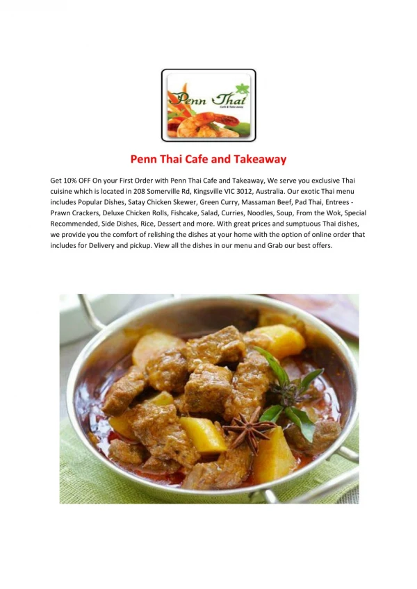 Penn Thai Cafe and Takeaway-Kingsville - Order Food Online