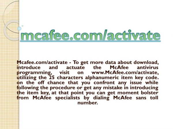 MCAFEE.COM/ACTIVATE- ACTIVATE MCAFEE PRODUCT
