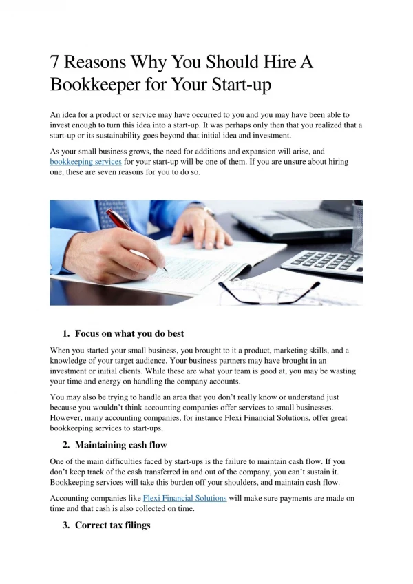 7 Reasons Why You Should Hire A Bookkeeper for Your Start-up