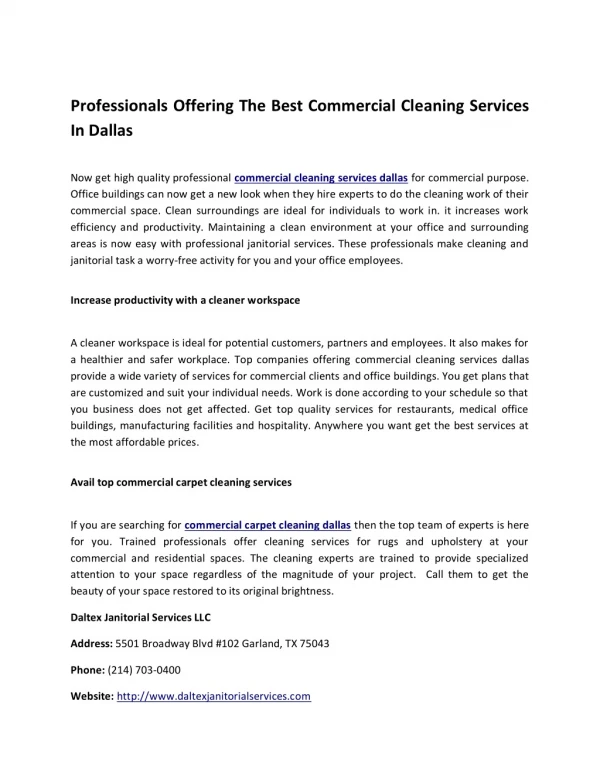Professionals Offering The Best Commercial Cleaning Services In Dallas