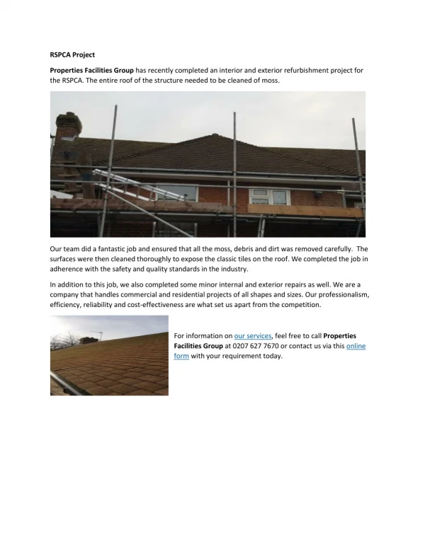 Properties Facilities Group has recently completed RSPCA Project