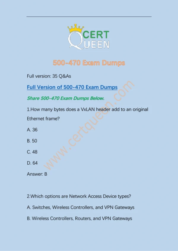 2019 CertQueen Cisco 500-470 Exam PDF Dumps