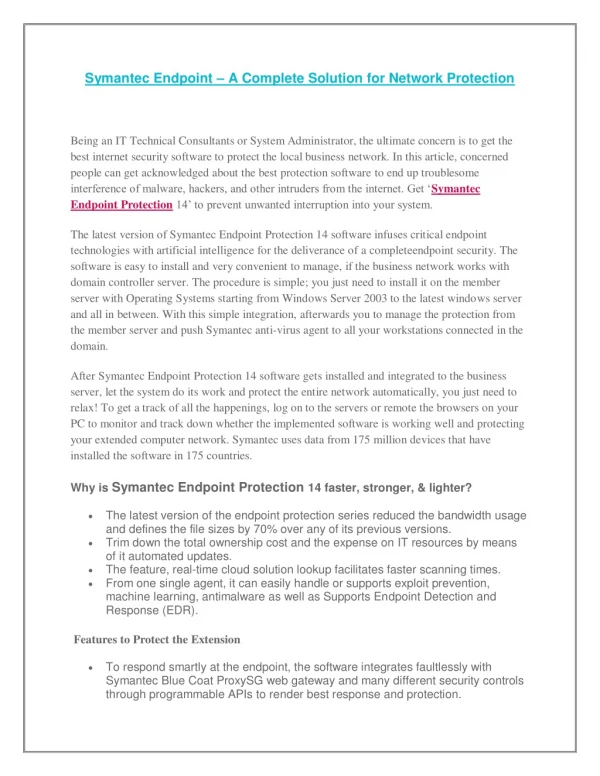 symantec endpoint a complete solution for network