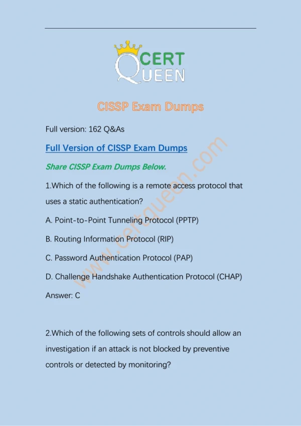 2019 New CISSP Real Questions and Answers from CertQueen