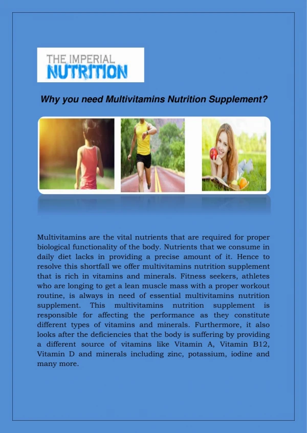 Why you need Multivitamins Nutrition Supplement?