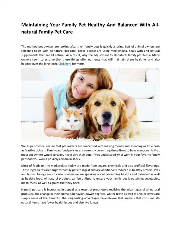 Maintaining Your Family Pet Healthy And Balanced With All-natural Family Pet Care