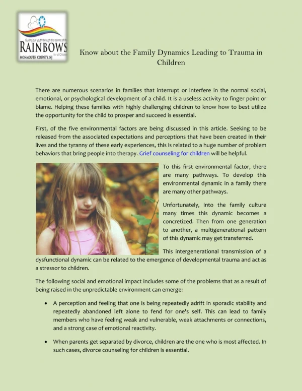 Know about the Family Dynamics Leading to Trauma in Children