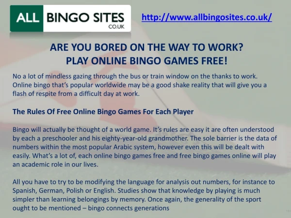 ARE YOU BORED ON THE WAY TO WORK? PLAY ONLINE BINGO GAMES FREE!