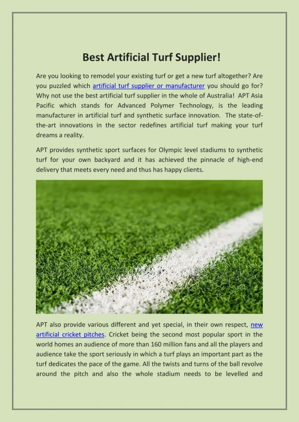 Best Artificial Turf Supplier – APT Asia Pacific