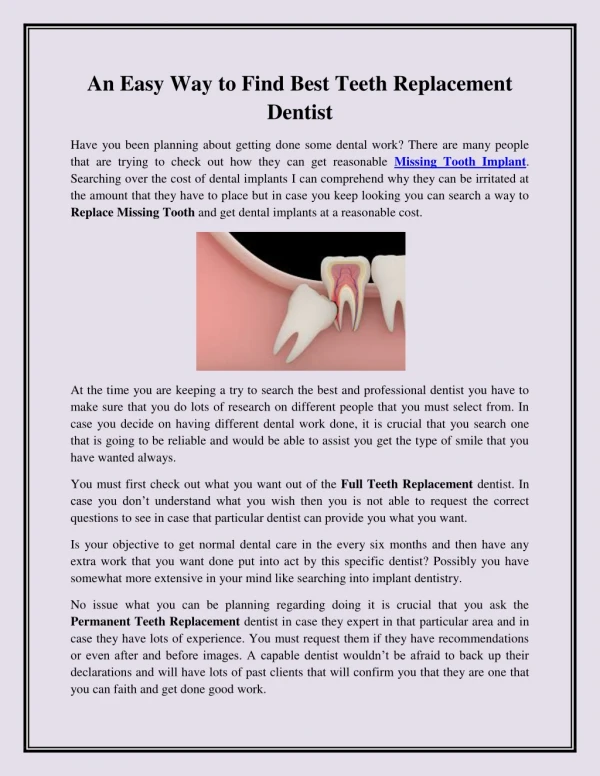 An Easy Way to Find Best Teeth Replacement Dentist