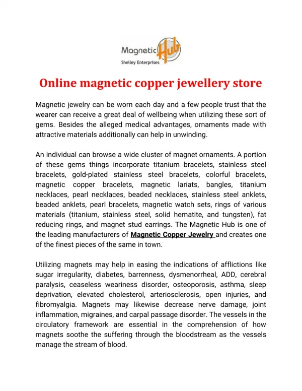 Online magnetic copper jewellery store
