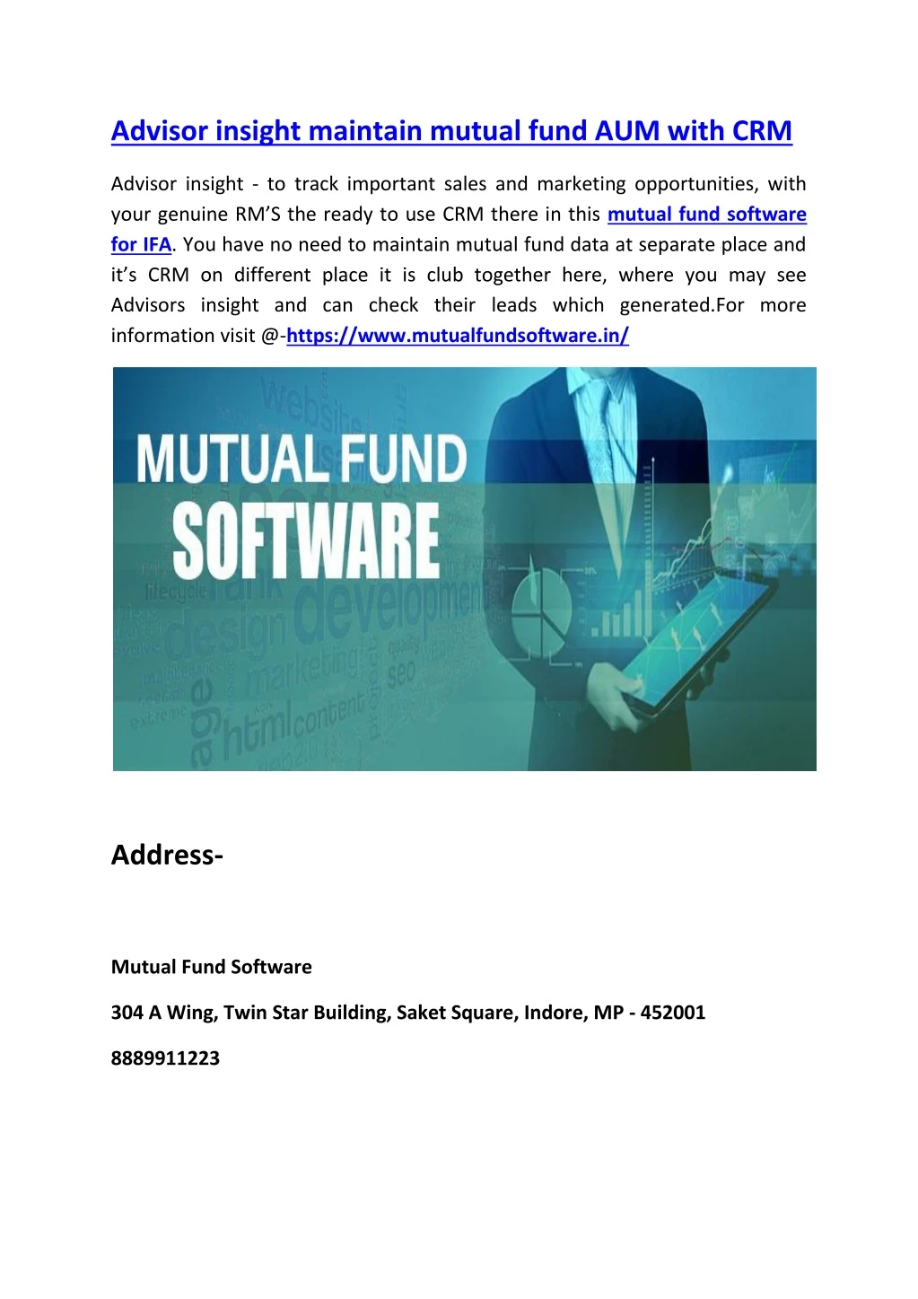 advisor insight maintain mutual fund aum with crm