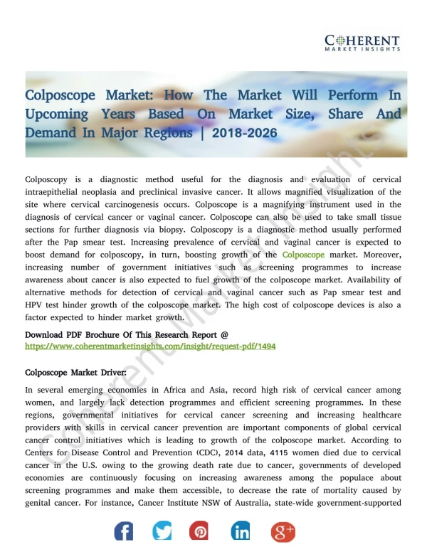 Colposcope Market - Size, Share, Trends, Outlook and Opportunity Analysis 2018-2026
