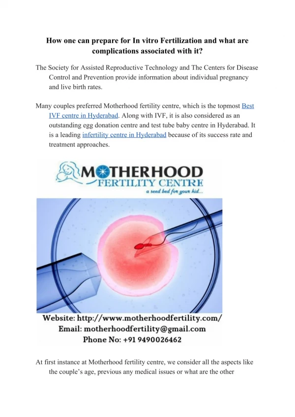 How one can prepare for In vitro Fertilization and what are complications associated with it