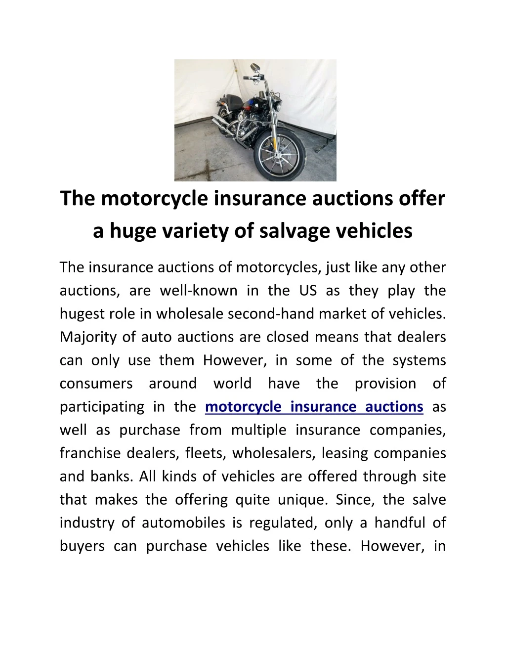 the motorcycle insurance auctions offer a huge