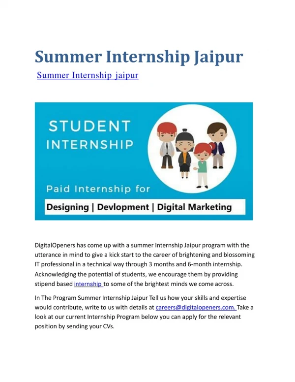 Summer Internship Jaipur:PHP | JAVA | DIGITAL MARKETING | ANDROID