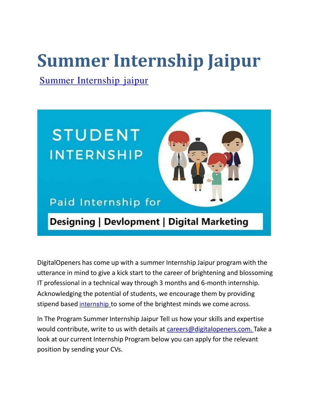 summer internship jaipur summer internship jaipur