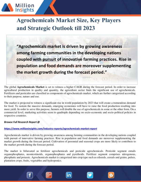 Agrochemicals Market Size, Key Players and Strategic Outlook till 2023