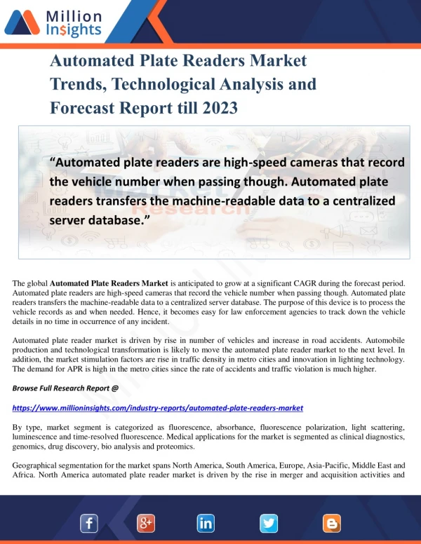 Automated Plate Readers Market Trends, Technological Analysis and Forecast Report till 2023