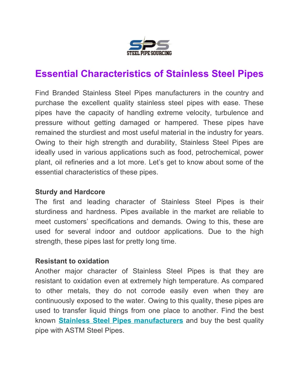 essential characteristics of stainless steel