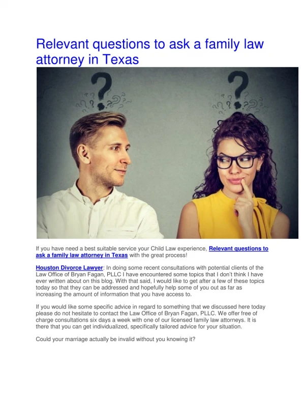 Relevant questions to ask a family law attorney in Texas