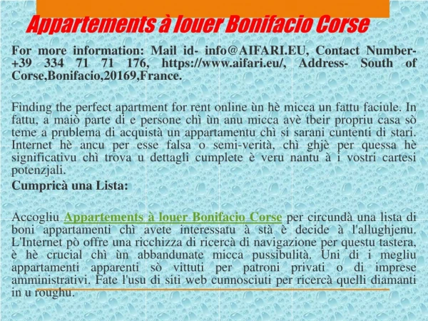 Appartements à louer Bonifacio Corse