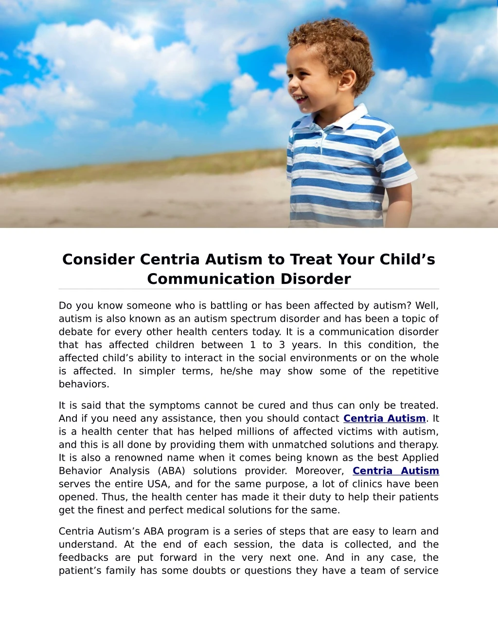 consider centria autism to treat your child