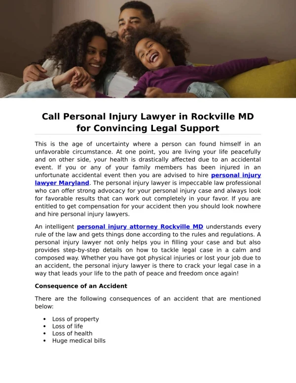 Call Personal Injury Lawyer in Rockville MD for Convincing Legal Support