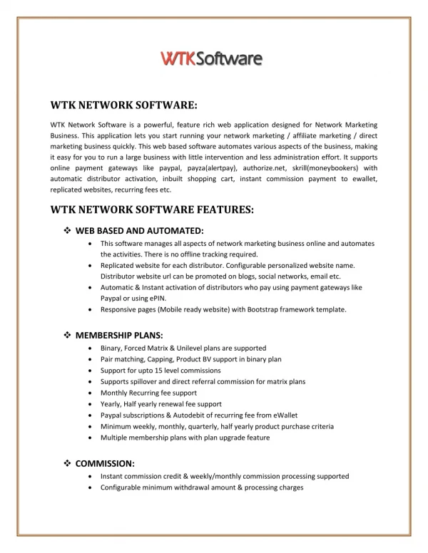 WTK Network Marketing Software Company