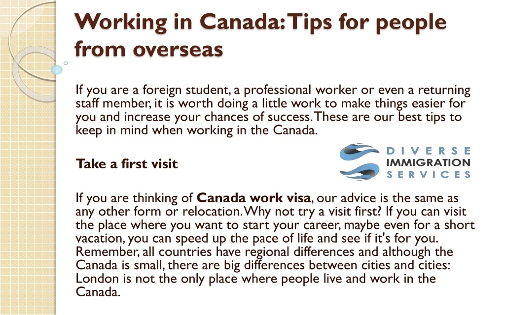 working in canada tips for people from overseas