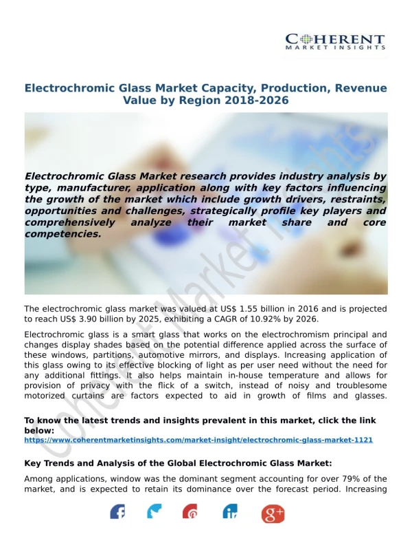 Electrochromic Glass Market Capacity, Production, Revenue Value by Region 2018-2026