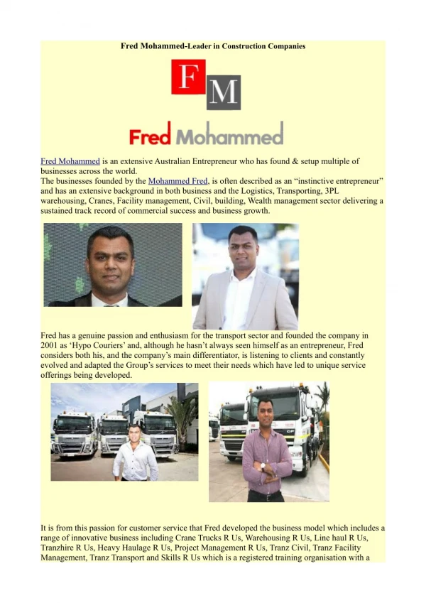 Fred Mohammed-Leader in Construction Companies