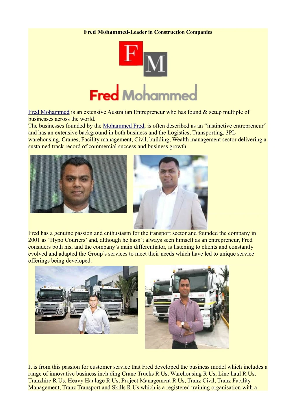 fred mohammed leader in construction companies