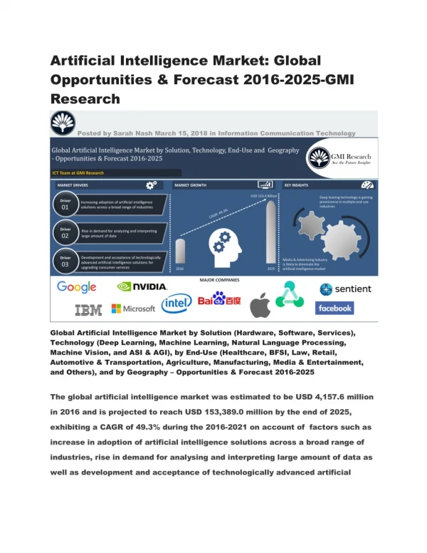 Artificial Intelligence Market: Global Opportunities & Forecast 2016-2025-GMI Research