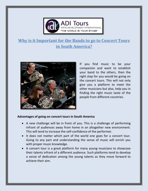 Why is it Important for the Bands to go to Concert Tours in South America