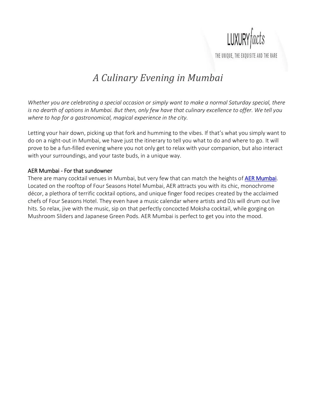 a culinary evening in mumbai