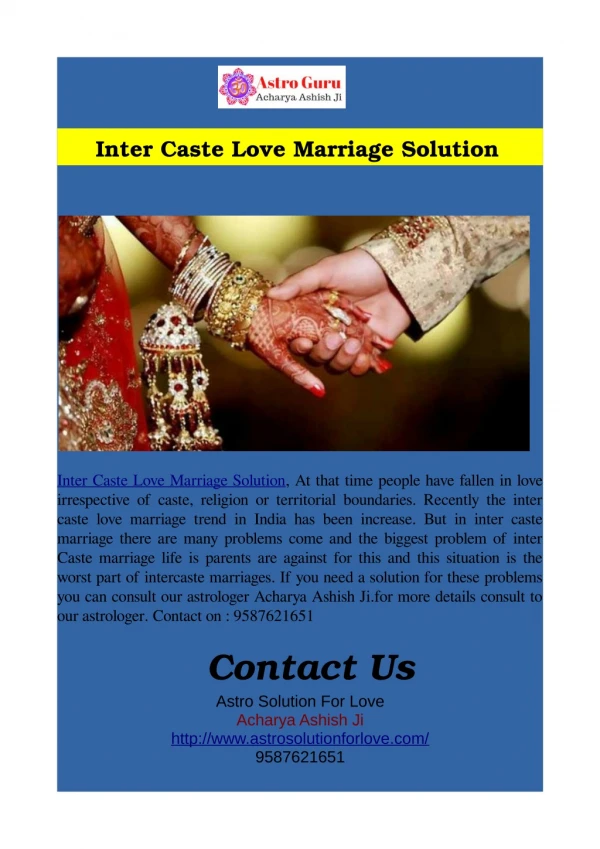Inter Caste Love Marriage Solution