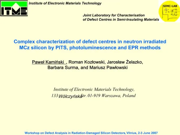 Complex characterization of defect centres in neutron irradiated MCz silicon by PITS, photoluminescence and EPR methods