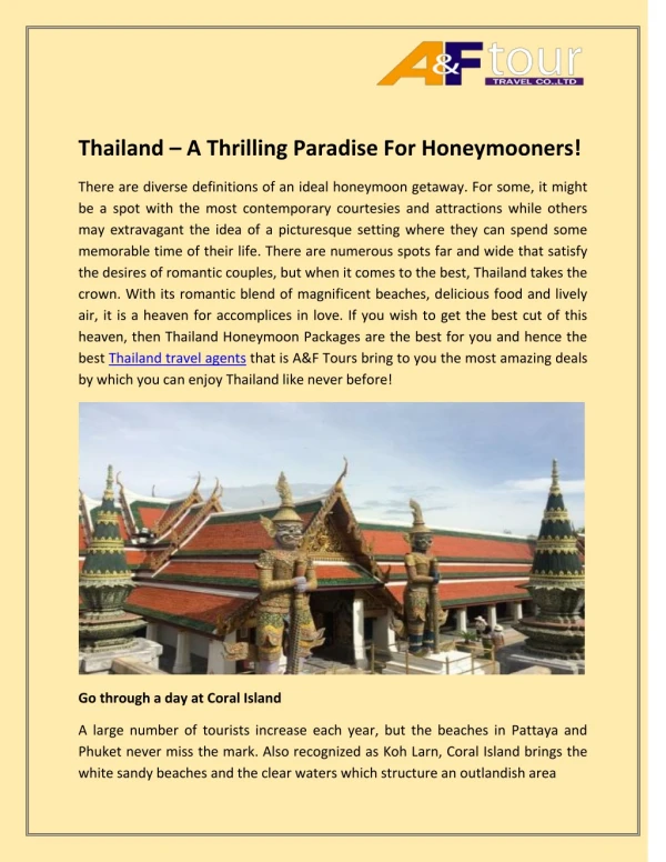 Thailand – A Thrilling Paradise For Honeymooners