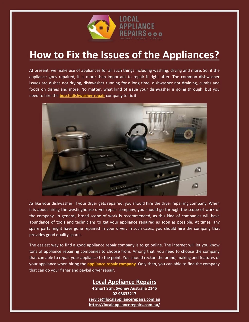 how to fix the issues of the appliances
