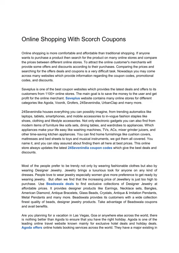 Online Shopping With Scorch Coupons