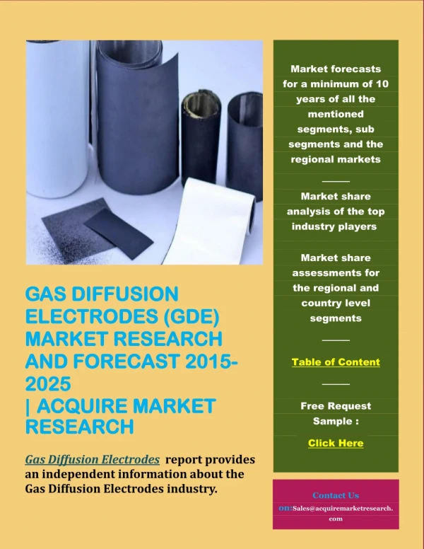 Gas Diffusion Electrodes (GDE) Market 2015-2025 Global Analysis by Key Players – (Sainergy Tech, NovoCell , PaxiTech ,