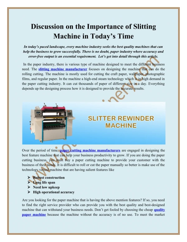 Discussion on the Importance of Slitting Machine in Today’s Time