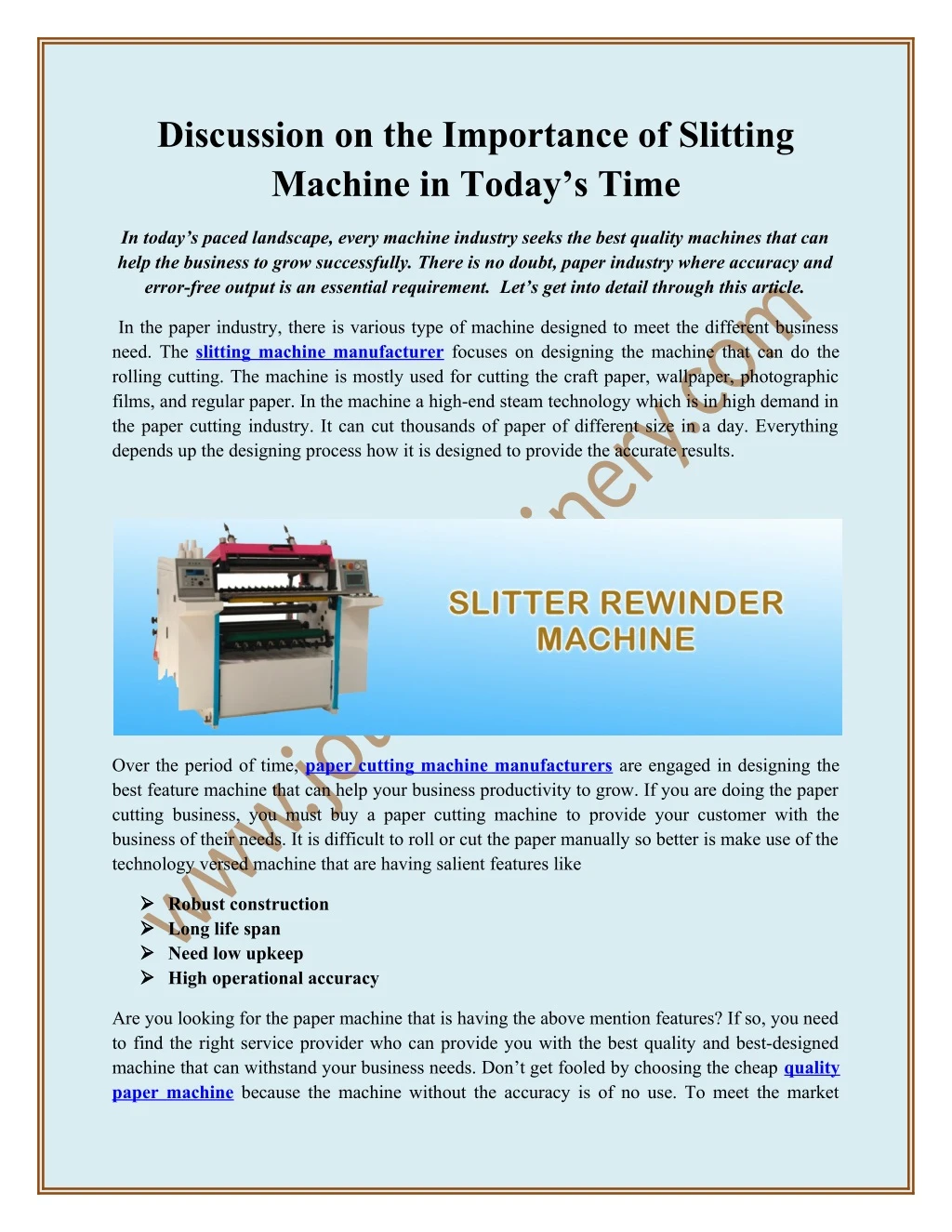 discussion on the importance of slitting machine
