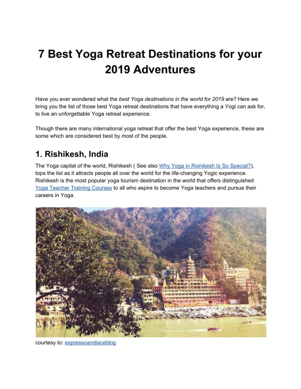 7 Best Yoga Retreat Destinations for your 2019 Adventures