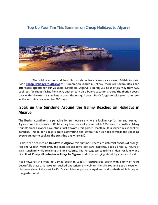 Cheap Holidays to Algave 2019/2020 | Algarve Holidays